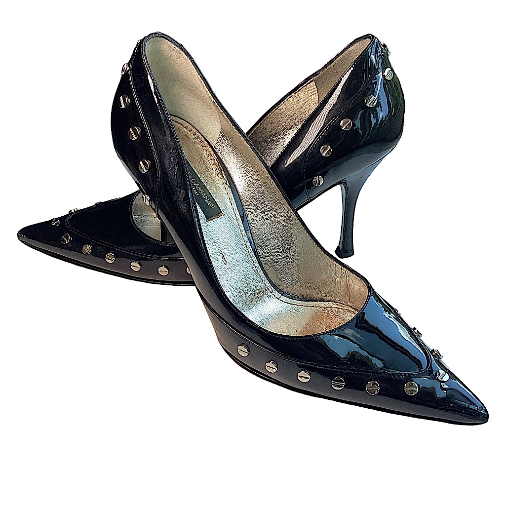 Dolce & Gabanna Black Patent Leather Silver Studded Pumps.